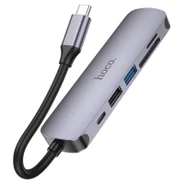 Хаб 6 в 1 HOCO HB28 USB 2.0, 1 USB 3.0, Type-C, Card Reader SD, Micro SD, HDMI